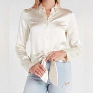 Express Tie Front Satin Blouse